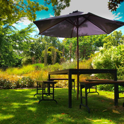 dining table with parasol